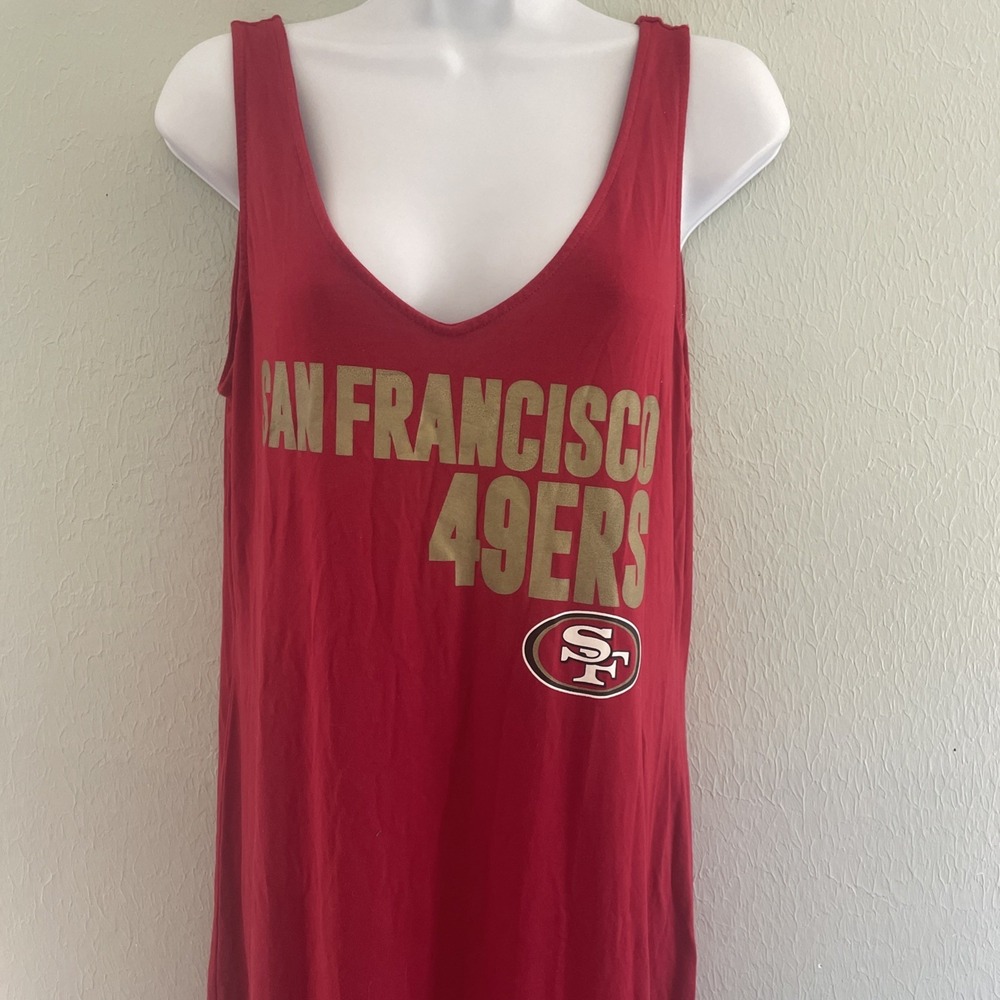 Vintage 49er Football Team Nightgown Nighty Dress Sleeveless Tank Long Stretch L - Picture 2 of 8